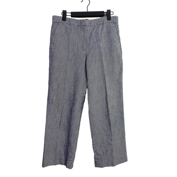 J.Crew Cropped Chambray Straight Leg High Rise Cotton Trouser 4 Blue Grey #3907 - Picture 1 of 15